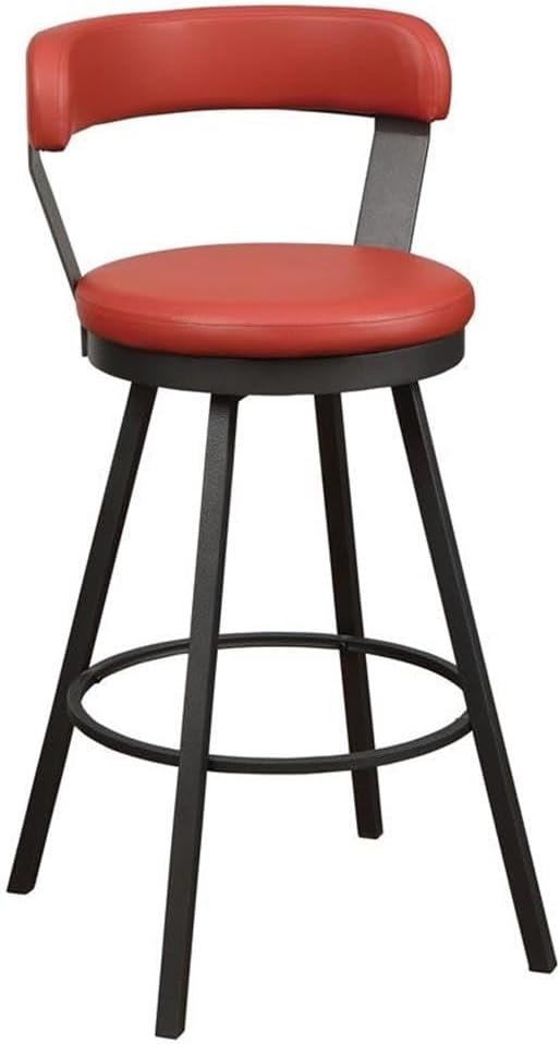 Lexicon Bar Stools Set of 2 - Appert Upholstered Swivel Barstools with Backs, Sturdy Metal Frame, Legs, 30 Inch Seat Height, Leather, Padded Seat, Back Rest, Foot Rest Bar, Kitchen Counter Red