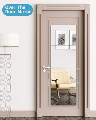 Image of Unbreakable Full Length Wall Mirror, Over The Door Mirror, Thick 1 /8 inch, 56 x14 inch, 4 Pcs 14 x14 inch, Made of Shatterproof Plexiglass Acrylic, Long Mirrors for Bedroom, Workout for Home Gym Body