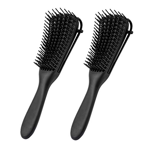 2 Pack ez Detangler Brush Detangling Brush for Black Natural Hair Detangler Brush for Afro America/African Curly Hair for Textured 3a to 4c Kinky Wavy Coily Long Thick Hair (Black)