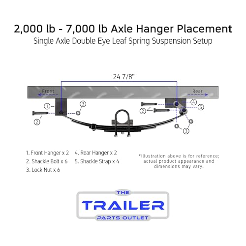 Trailer Tandem Slipper Suspension/Hanger Kit - For 10,000 Lb Axles, 2.5" Wide Springs, Complete Hardware (1 Kit)