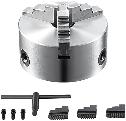 VEVOR 3-Jaw Lathe Chuck, 5'', Self-Centering Lathe Chuck, 0.1-5 in/2.5-125 mm Clamping Range with T-Key Fixing Screws Reversible Jaws, for Lathe 3D Printer Machining Center Milling Drilling Machine