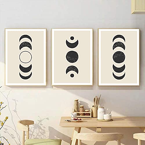 Toiles abstraites noires et blanches lune décoration premium