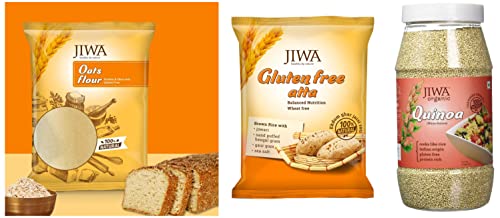 Image of JIWA healthy by nature Organic Quinoa, 1 Kg, (Certified Organic & Gluten Free) & Gluten Free Atta /Flour, 1Kg & Oats Flour, 900 g (Gluten Free)