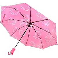 Hello Kitty Umbrella, Allover Head Print, Compact Travel, Automatic Open and Close, With Matching Sleeve, Pink