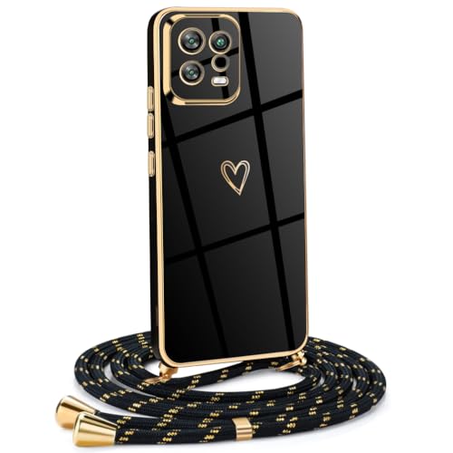Mkej Funda para Xiaomi 13 5G con Cuerda, TPU Suave Silicona diseño de corazón con Chapado en Oro de Lujo, Funda Xiaomi 13 5G Cuerda para Mujeres y niñas