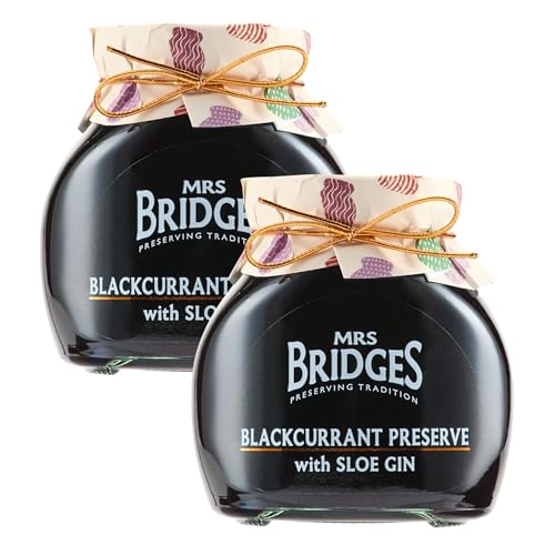Mrs Bridges Blackcurrant Preserve with Sloe Gin, Made in Scotland, 12oz Jar (Pack of 2)