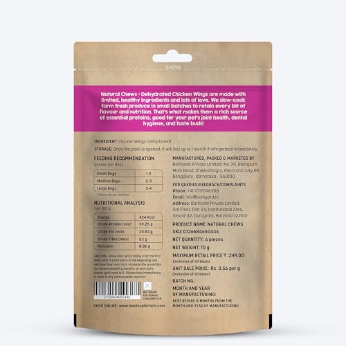 Image of HUFT Natural Chews - Dehydrated Chicken Wings for Dogs - 70 g | Single-Ingredient Dog Treats | No Additives, Antibiotics or Hormones | Grain-Free, No Preservatives | Support Joint Health