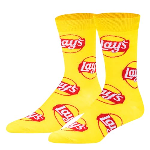 Crazy Socks Lays Potato Chips Crew Socks Size Large for Men & Women Bold Snack Style with Cozy Daily Wear Great Gift for Food Lovers Holidays Birthdays or Fun-Loving Collectors