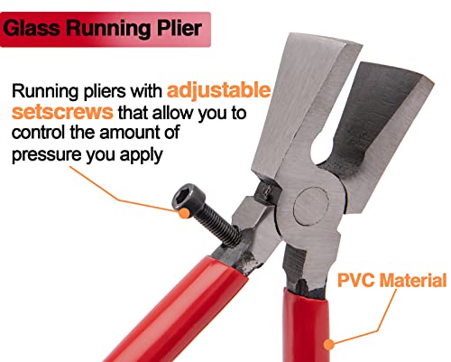 3Pcs Heavy Duty Glass Running Pliers And Breaker Grozer Pliers Oil Feed Glass Cutter Set With Rubber Tips,Stained Glass Cutting Tool Kit For Key Fob Hardware Install And Stained Glass Work #TOP2