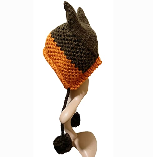 SUNONE11HKA Fox Ears Beanie Handmade Knitting Pompom Caps Patchwork Crochet Hats4