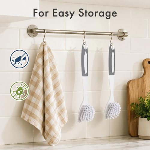 Image of Amazer Dish Brush with Handle, 2 Pack Kitchen Scrub Brushes for Cleaning, Dish Scrubber with Stiff Bristles for Sink, Pots, Pans (Grey+Grey)