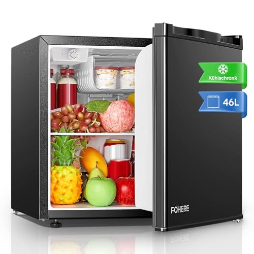 FOHERE Kühlschrank mit Gefrierfach | Kühlschrank Klein mit Obst- und Gemüsefach | 7 Einstellbare Temperaturregelung |Türanschlag wechselbar | Verstellbare Füße | Schwarz (46, Liter)
