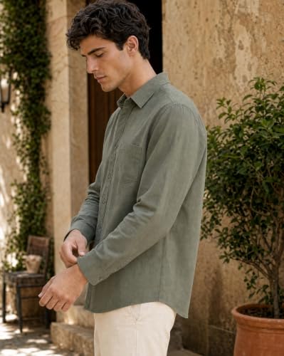 Image of Nobero Breezy Premium Linen Cotton Shirt for Men | Stylish Casual Shirts for Men | Semi Cut Collar | Box Pleat | Curved Hem | Regular Fit | Full Sleeve | S-XXXL