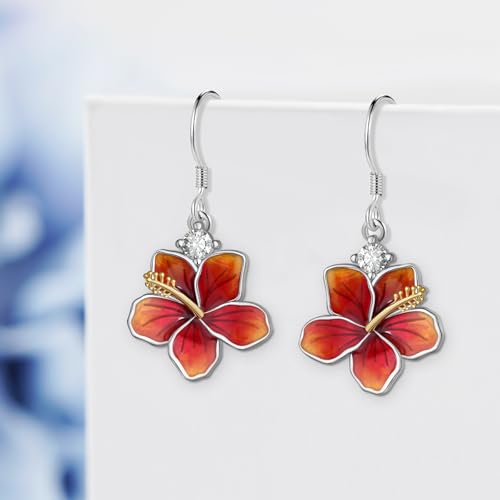 Hibiscus Earrings 925 Sterling Silver Flower Earrings Flower Jewelry Gifts for Women2