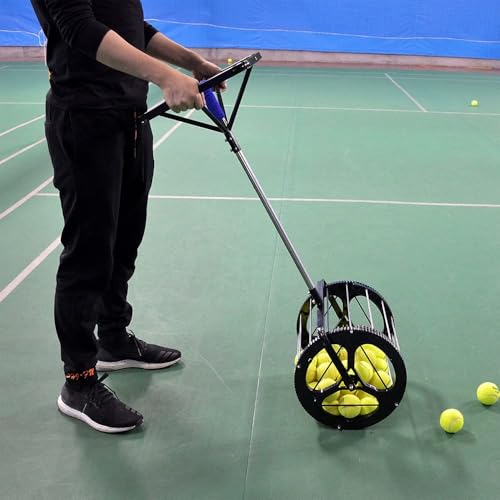 Recogedor de pelotas de tenis, cesta de recogida 2 en 1 con capacidad de 80 pelotas, tolva automática de pelotas con altura ajustable, embudo con asa, para escuela, gimnasio, club