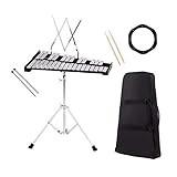 FIREFLOWERY 30 Note Percussion Kit, Glockenspiel Bell Kit with An Adjustable Height Electroplated Stand, Music Stand, 8