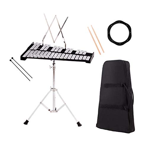 FIREFLOWERY 30 Note Percussion Kit, Glockenspiel Bell Kit with An Adjustable Height Electroplated Stand, Music Stand, 8