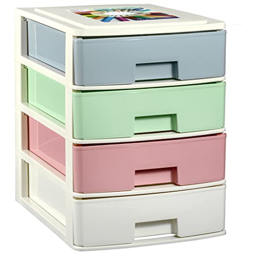 COM-FORT HOUSE | Cajonera Apilable de Plástico | Modelo Multicolor | Color Blanco | Modelo de 4 Cajones | Cajones de Almacenamiento Modular