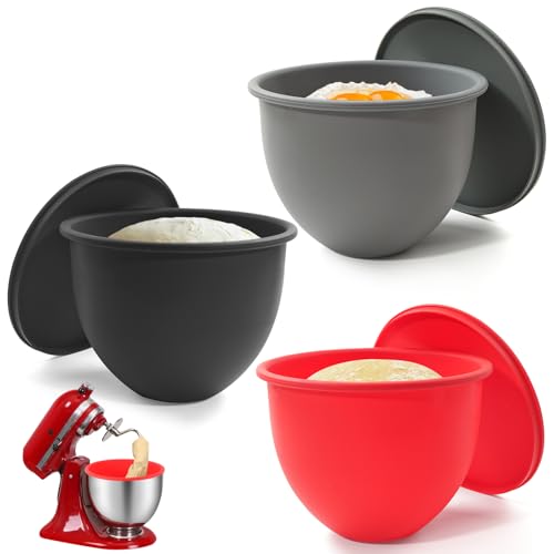 LETOMS Silicone Bowl Liner for KitchenAid Tilt-Head 5QT Mixers - 3 Liners & 3 Lids Included, Leak-Proof Sealing Design, Easy-to-Replace Food-Grade Silicone Bowls (Not for Bowl-Lift Models)