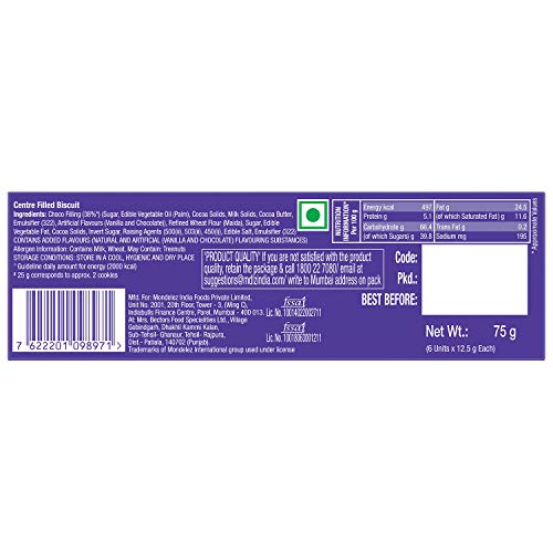 Cadbury Chocolates Choc Filled Cookies, Smooth Chocolatey center 57.5/75 Grams (Weight May Vary)