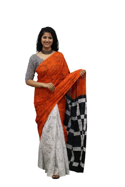 Sari en coton Jaipuri Tropwear Handicrafts Ikat avec chemisier imprimé pour femme