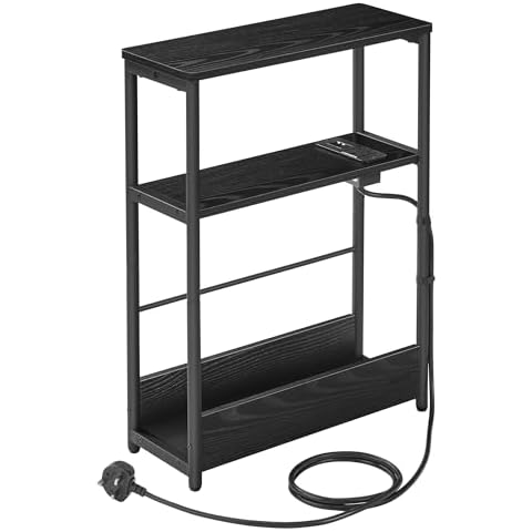 VASAGLE Slim Side Table with Charging Station Cover