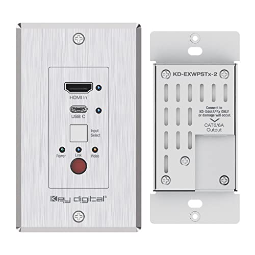 Key Digital KD-XWPS: HDMI USB-C Over 50m CAT6 Wall Plate Extender Set with 4K 18Gbps Bandwidth, HDR, HDCP 2.2, auto Switching Transmitter