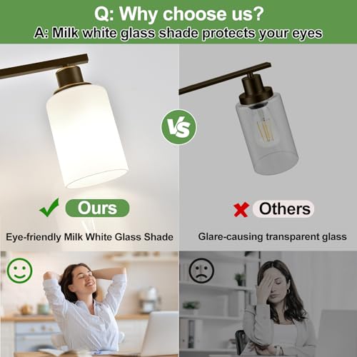 Image of 3-Light Bathroom Light Fixtures, Vanity Light with Milky White Shades, Oil-Rubbed Bronze Bathroom Light Fixtures Over Mirror, Modern Bathroom Wall Lamp for Mirror Living Room Cabinet Bedroom