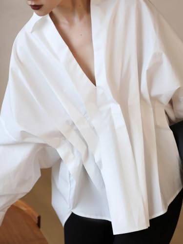 UOOZEE Womens Blouses Fashion 2024 Smocked Long Sleeve V Neck Casual Shirts Tops3