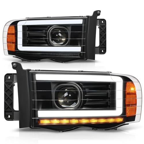 Image of Auto Dynasty LED DRL Headlight for 02-05 Dodge Ram 1500 2500 3500, Black | Auto Dynasty LED DRL Headlight for 02-05 Dodge Ram 1500 2500 3500, Sequential Turn Signal Projector Headlights, Black Amber