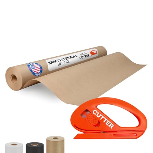 Image of Brown Paper Roll 24 inch x 1200 inch (100 feet) with Cutter - USA-Made