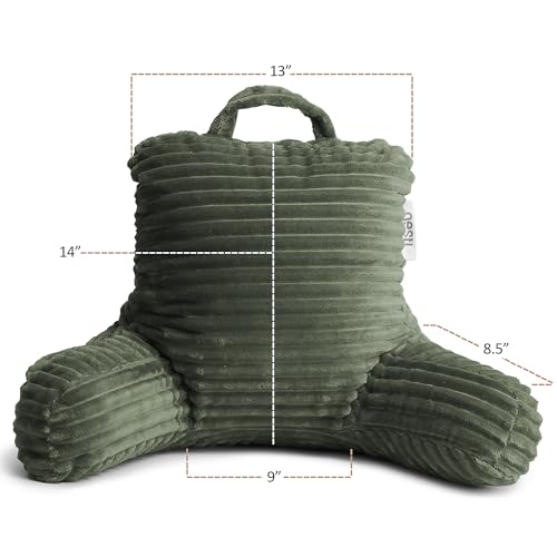 Image of Nestl Reading Pillow for Kids & Teens with Shredded Memory Foam, Luxe Cut Plush Backrest Pillows for Reading and Gaming, for use on Couch or Bed, Adjustable Support with Washable Cover Olive Green