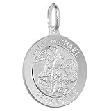 Sterling Silver St Michael Medal Necklace 3/4 inch Round Italy
