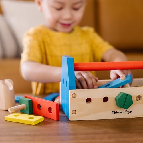 Melissa & Doug Kit Attrezzi Portatile in legno, Gioco di Ruolo, Gioco di Legno, Gioco Educativo, Kit di attrezzi per bambini, Gioco Montessori, 24 Pezzi, 3+, Regalo per bambini e bambine