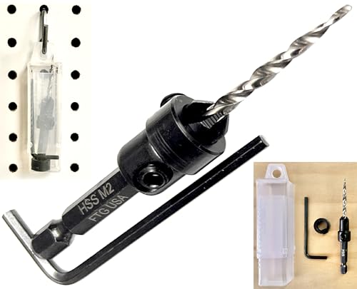 Image of FTG USA #6 (9 /64 inch) Tapered Wood Countersink Drill Bit w / 3 /8 inch Collar & Case | Adjustable 3 /8 inch depth stop collar helps control hole depth. Includes sharp tapered countersink bit and storage case