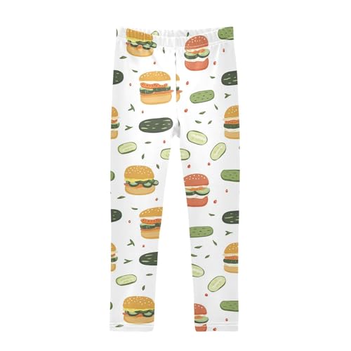 Wusikd Burgers Girls' Leggings Toddler Doodles Kids Yoga Pants Dance Active Tights 4T