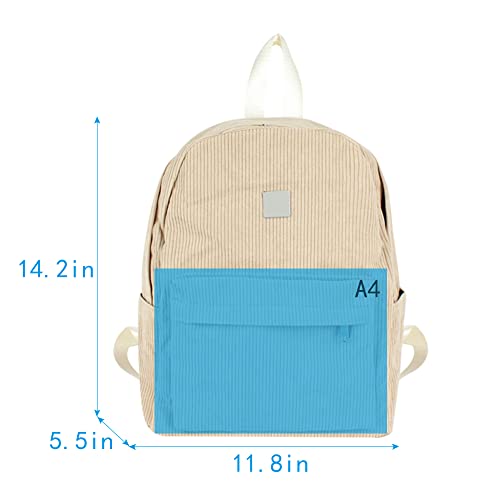Lobagve Corduroy Backpacks Lightweight Casual University College Bookbag Travel Daypack for Women Men,Khaki4