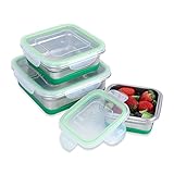 ANDMOON Stainless Steel Food Storage Containers with Lids Lunch Containers LeakProof Set of 3 (400ml