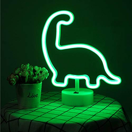 Image of Dinosaur Neon Sign Night Light, USB & Battery Operated Glowing Neon Decorative Green Color LED Light Wall Decor for Room Party Bar Decorations (Dinosaur D)