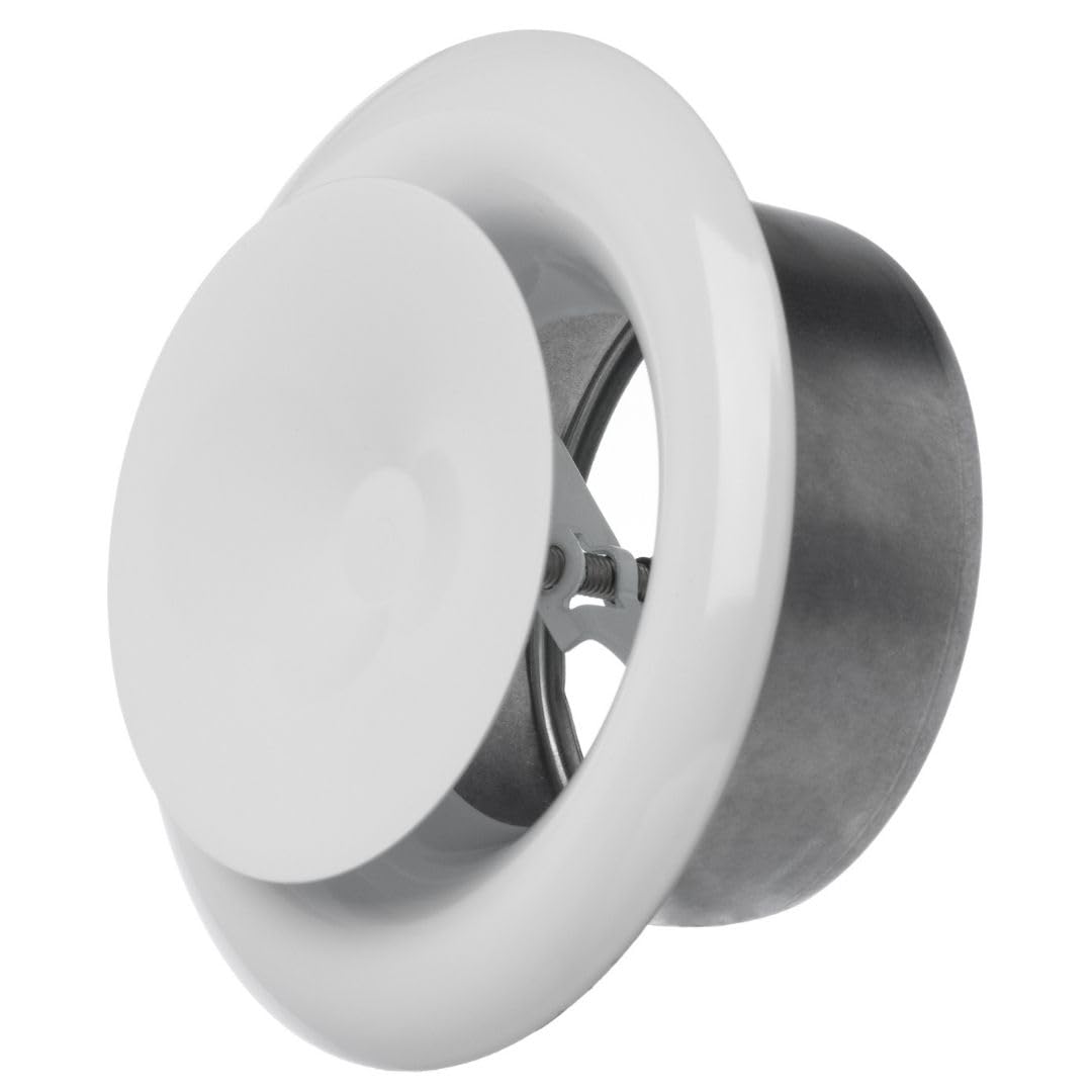 LIRAST 100mm / 4 inch White Metal Diffuser with Mounting Ring - Supply Air Valve - Ventilation Cover
