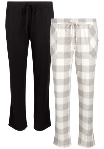 Lucky Brand Women's 2 Pack Pajama Pants - Hacci Sleep and Lounge Bottoms with Pockets, Size Medium, Buffalo/Black