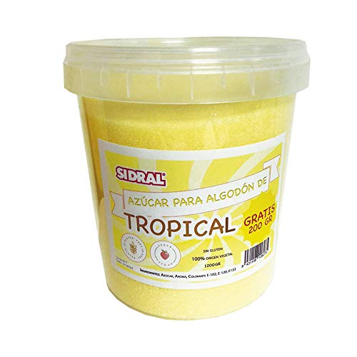 SIDRAL Azúcar para Algodón de Azúcar Sabor Tropical 1200 Gramos (200 gr. GRATIS) - Azúcar Aromatizado de Fruta Tropical Natural para 60 Algodones Dulces