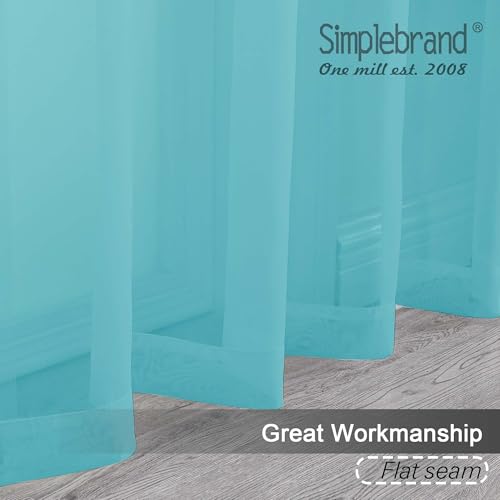 Image of Simplebrand Rod Pocket Top Solid Voile Sheer Curtains for Bedroom, 54 Inch Length Drapes Set of 2, Lightweight and Light Filtering Elegant Aqua Curtains Panels Window Treatment, 42Wx54L, Aqua