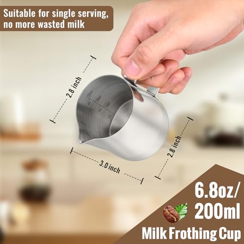 image for HULISEN Milk Frothing Pitcher, 6.8oz/200ml Stainless Steel Milk Frothe