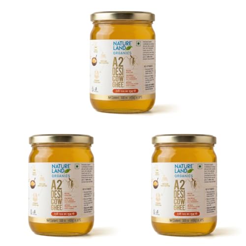 Image of NATURELAND ORGANICS A2 Desi Cow Ghee 500 ml | Traditional Bilona Method (Pack of 3)
