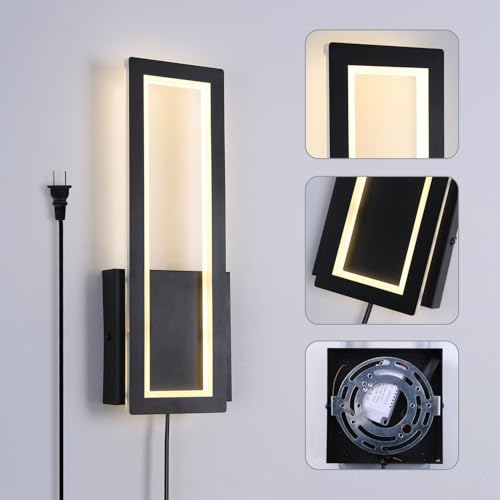 Image of Plug in Wall Sconce Set of 2 Modern Indoor Wall Mount Light 3000K Warm Light Wall Lamps Decor for Bedroom, Living Room,Bathroom, Hallway, Staircase