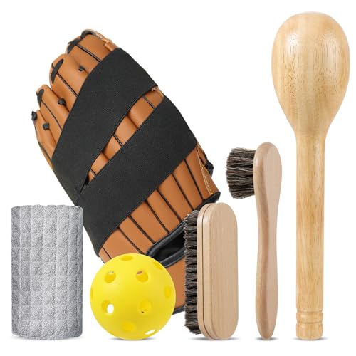 Baseball Glove Break in kit One-Piece Structure Baseball Glove Mallet Wrap Band Horsehair Brushes Microfiber Clothe Shaping Ball Softball Mitts Scrub Kit for Adult Youth Catchers