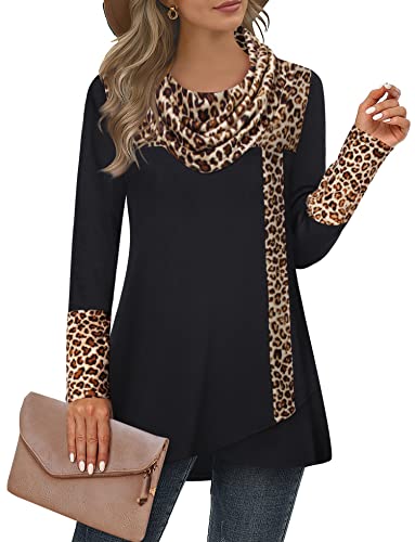 Furnex Women's Long Sleeve Cowl Neck Tunic Top Casual Pullover Sweatshirt