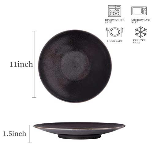 Uaral Black Stoneware Serving Plates,11 Inch Dinner Plates Restaurant Crockery Plates Set Of 2, (Speckled Black) #TOP5