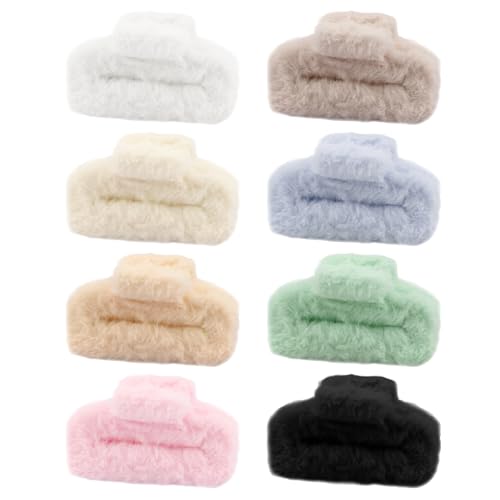 Canitor 8 Pcs 3.4 Inch Fuzzy Claw Clips for Thin Hair Hair Clips for Women Girls Cute Stuff Things Stocking Stuffers Gifts Strong Hold Banana Barrette Clips